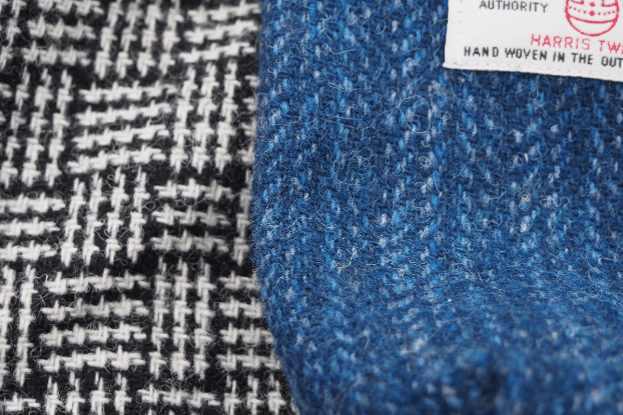 Harris Tweed Stoffe in blau und schwarz weiß